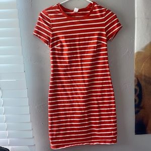 Orange and white stripe T-shirt dress.